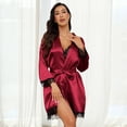 thumbnail image 2 of Sexy Lingerie, AMITOFO Silk Satin Lingerie Sets for Women of 4 Pcs with Floral Lace Top Shorts and Robe, Valentines Day Gift for Women, Burgundy, XXL, 2 of 6