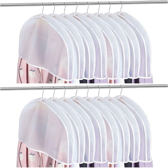Shoulder Covers Plastic Hanger Covers for Clothes Closet Clothes Protectors Breathable Garment Cover Clear Jacket Cover with 2" Gusset for Suit,Coat,Jackets,Blouses,Dress - 24'' x12" x2''/10 Pack