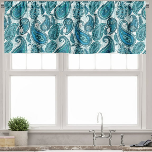Ambesonne East Valance Pack of 2, Antique Paisley Ethnic, 54"X18", Pale Blue Teal and Aqua