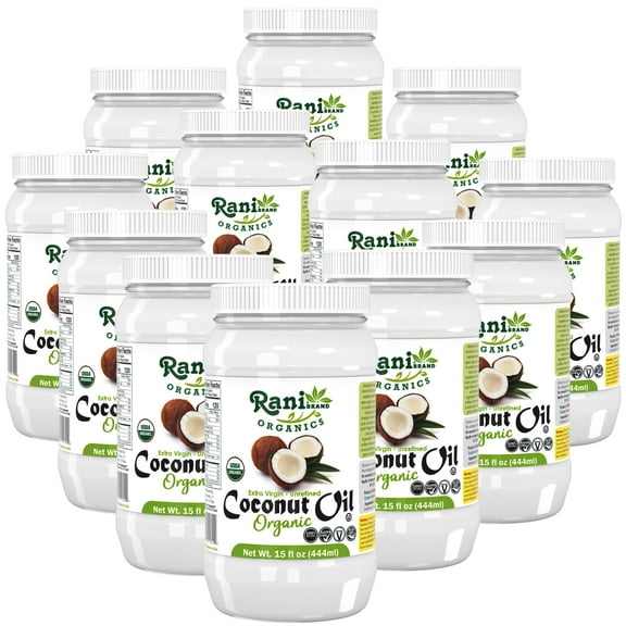 Rani Organic Extra Virgin Coconut Oil, Unrefined 15 fl oz (444ml) Pack of 12, NON-GMO | Gluten Free | Kosher | Vegan | 100% Natural | Packed in USA | USDA Certified Organic