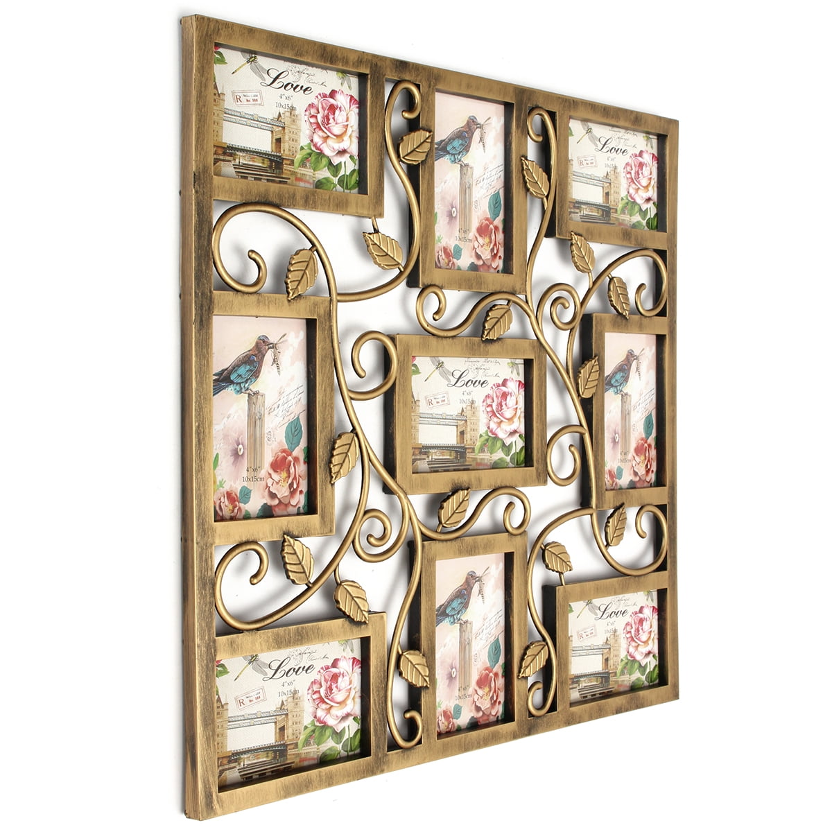Meigar 9 Opening Decorative Wall Hanging Collage Picture Frame Meigar 9 Opening Decorative Wall Hanging Collage Picture Frame Bronze Fl Vine Photo Frames Family Display Decor Gift 6 X4