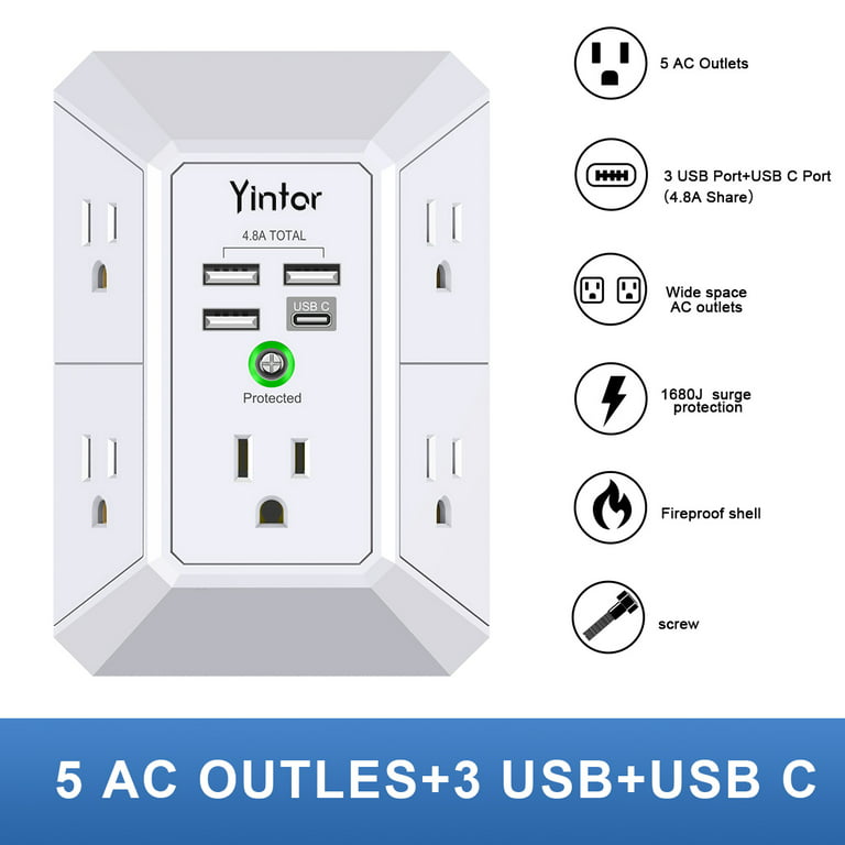 Household 4000W EU USB Wall Power Strip Power Outlet Extender Plug 16A Wall  Multiple Socket with Switch 3 USB Charging Ports
