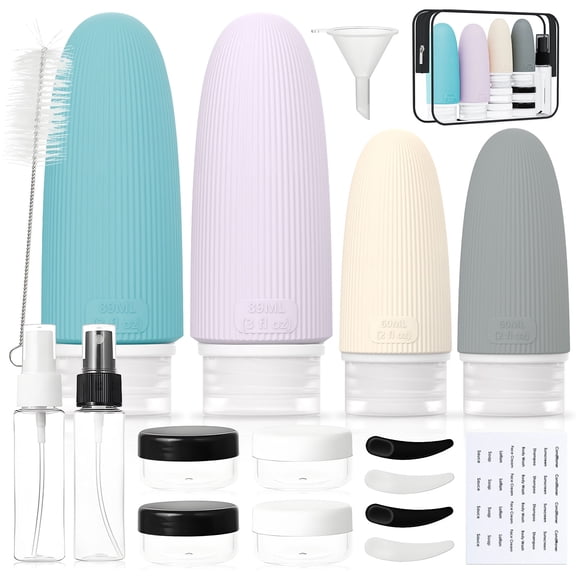 18 Pack Travel Bottles Set for Toiletries, TSA Approved Sillicone Travel Containers, Leakproof Refillable Travelb Accessories for Shampoo Lotion Liquids (BPA Free)
