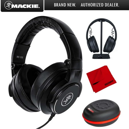 Mc 125 Professional Studio - Mackie MC Series MC-150 Closed-Back Professional Studio Headphones (Black) + Full-Sized Premium Hard Body Headphone Case w/Plush Interior + Pro Audio Headphone Stand + Microfiber Cleaning Cloth