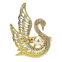 Fennco Styles Exquisite Swan Pearl Metal Napkin Rings, Set of 4