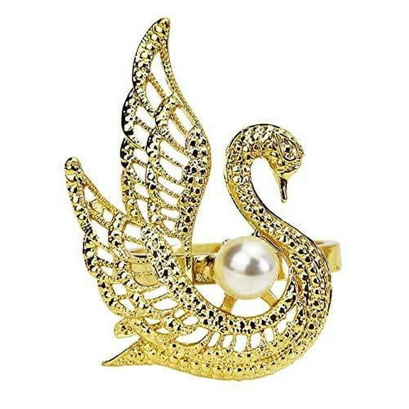 Fennco Styles Exquisite Swan Pearl Metal Napkin Rings, Set of 4
