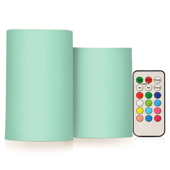 ALAZA Blue Green 2 PCs LED Flickering Flameless Candles with Remote Timer Battery Operated Candle