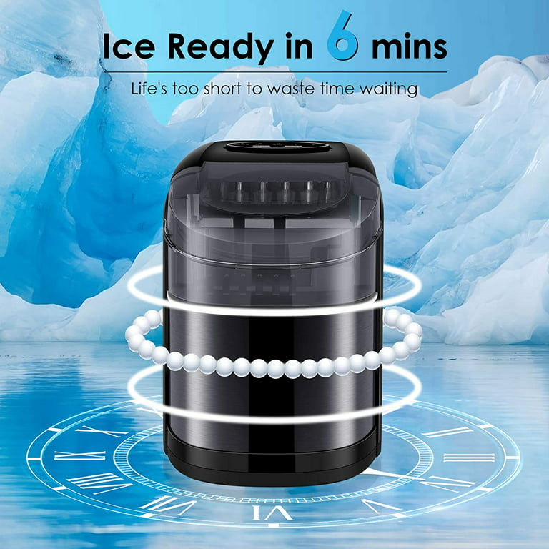 MoNiBloom Self Cleaning + Timer Countertop Bullet Shape Qiuck Ice Maker Machine 26lbs/24hrs Finish: Silver/Black A54-IM-002-1800ML-BK-SL