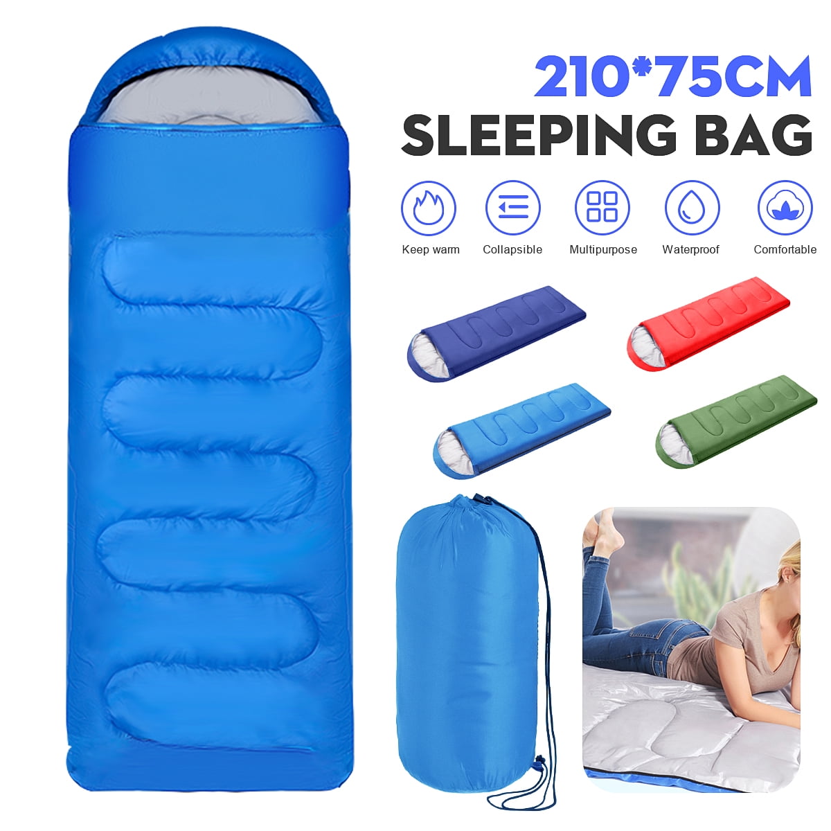 Sleeping Bag Single Person Zip Hiking Camping Suit Case Envelope Waterproof 