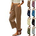 thumbnail image 2 of Oksale Lightweight Pants for Women Petite Breathable Cozy Elastic Waisted Cotton Linen Pants with Pockets Loose Straight Leg Ankle Summer Pants 2026 Army Green M, 2 of 7