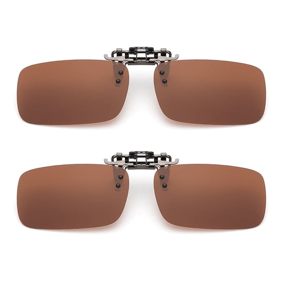 TOP-MAX Polarized Clip-On Sunglasses Flip Up Anti-Glare Driving Glasses, UV 400 Protection for Men and Women (2pcs, Brown)