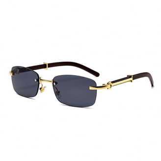 Black & Gold Chain Lennon Style Sunnies W/ Chain Designer Inspired Metal Chain Arm Block Sunglasses - zeroUV main image 4