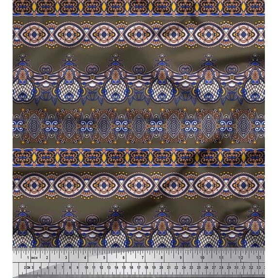 Soimoi Rayon Crepe Fabric Leaves & Paisley Ethnic Fabric Prints by Yard 46 Inch Wide