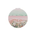 thumbnail image 1 of Espejo de maquillaje redondo dibujado a mano para mujeres, 1 Pc, para viajes y vacaciones, verde y rosa, metal, PU, vidrio., 1 of 1
