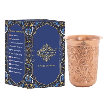 Indian Art Villa Handcrafted Copper, Designer Curved, Brown Glass Drinkware, 11.8 oz
