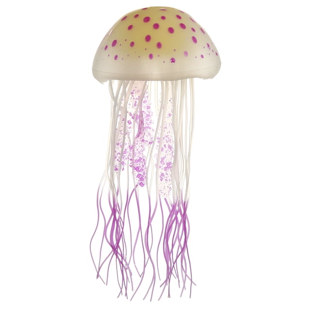 Decoración de medusas para pecera, adornos fluorescentes de silicona para medusas, decoración de acuario con ventosa, morado, 2,8 "x 5,5"
