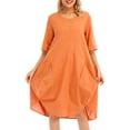 thumbnail image 1 of Vestido de túnica de mujer enrollado de manga corta cómodos bolsillos de algodón dobladillo irregula Abanopi Amarillo/Pequeña, 1 of 7