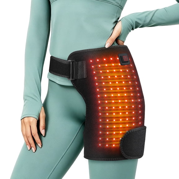 Hip Massager with Heating, USB Heated Hip Wrap with 105 LED Red Light, 3 Temperature Settings, Adjustable Wearable Heating Belt for Hip, Thigh and Waist Comfort,Black