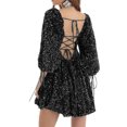 thumbnail image 3 of Robe d'Été pour Femmes 2024 Mode Grande Taille Solide Paillettes Décontractée Fête Danse Manches Courtes Robe 50 % de Réduction Liquidation!, 3 of 6