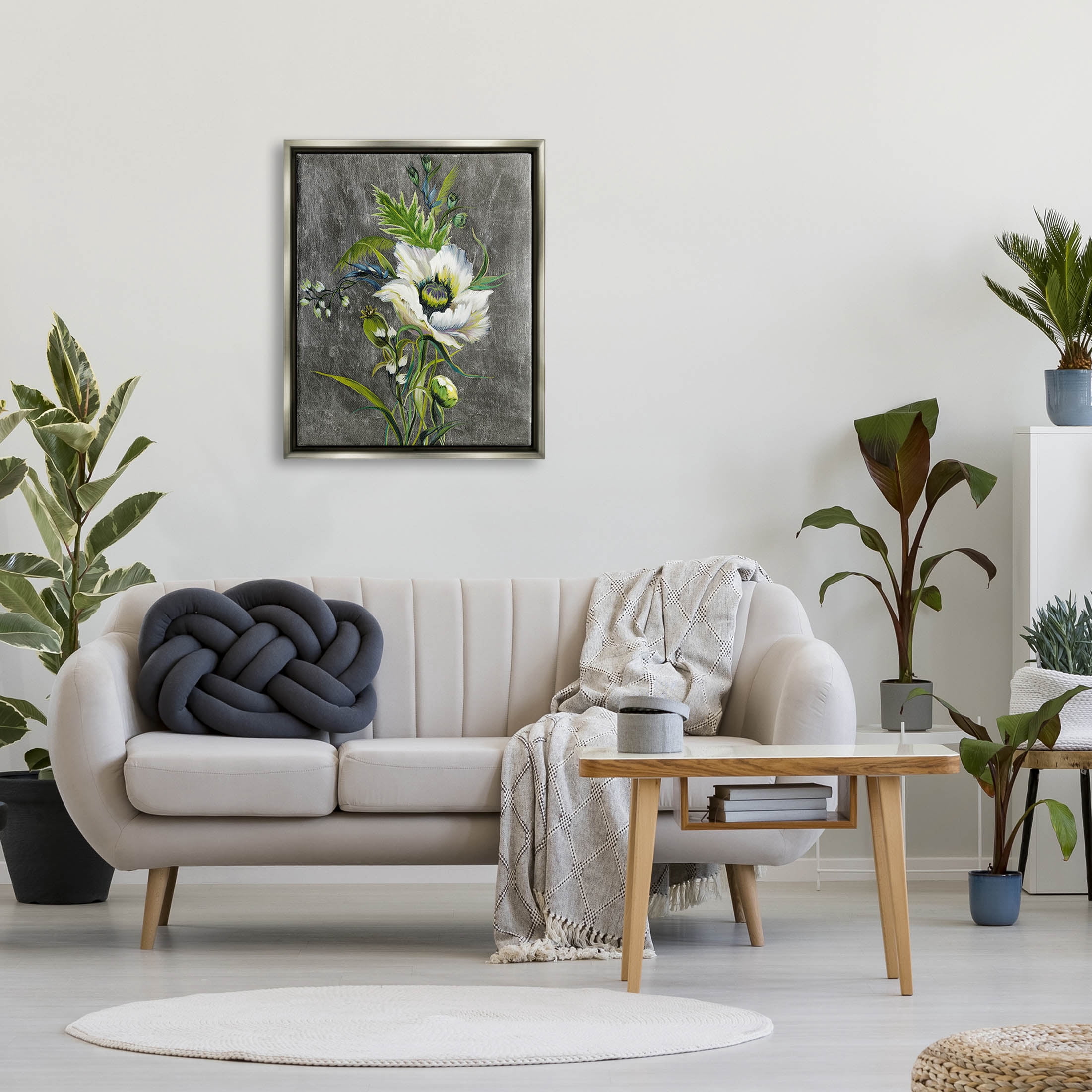 Stupell Industries Detailed Flower Buds Bloom Graphic Art Luster Gray Floating Framed Canvas Print Wall Art, Design by Liz Jardine