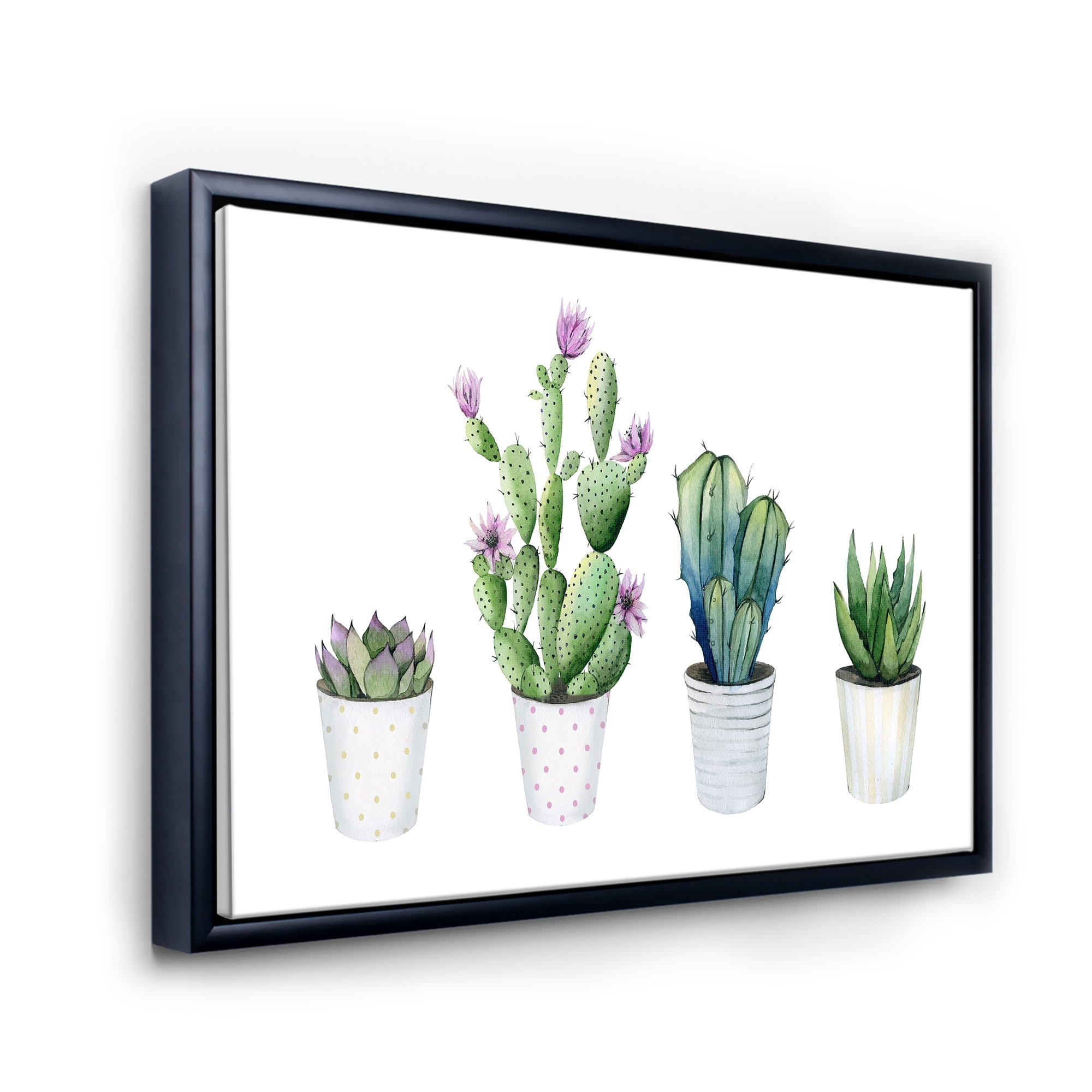 Designart 'Aloe Vera Cactus Succulent Home Plants In The Pots' Farmhouse Framed Canvas Wall Art Print