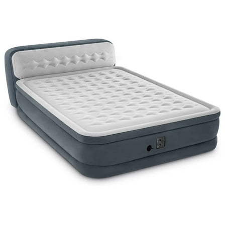 AetherLoveDeluxe Ultra Plush Air Mattress with Headboard: Fiber-Tech –Size – Built-in Electric Pump – 18in Bed Height – 600lb Weight Capacity