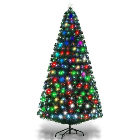 tree christmas optic fiber artificial lights 7ft led stand lit pre multicolored multi goplus amazon walmart metal modes optical flash