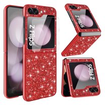 Dteck for Samsung Galaxy Z Flip 5 Case with Small Screen Protector, Z Flip 5 Glitter Case for Women Girls, Ultra Slim Plating Bumper Bling Shockproof Protective Cover for Samsung Galaxy Z Flip5,Red