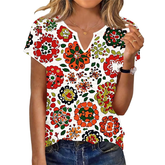 Camiseta de Manga Corta de Verano para las Mujeres de Moda sin Posicionamiento de Impresión, Blusa de Color Sólido con Cuello en V para la Primavera Y el Verano