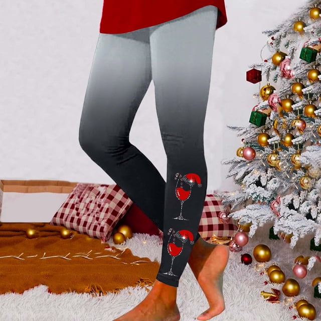 WILLBEST Pantalons pour Femmes Leggings de Noël Rouges à Imprimé en Verre Pantalons de Yoga pour Entraînement Physique et Sports Joggeurs Habillés pour Femmes