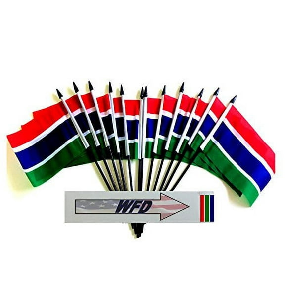 Pack of 12 4"x6" Gambia Polyester Miniature Office Desk & Little Table Flags, 1 Dozen 4"x 6" Gambian Small Mini Hand Waving Stick Flags