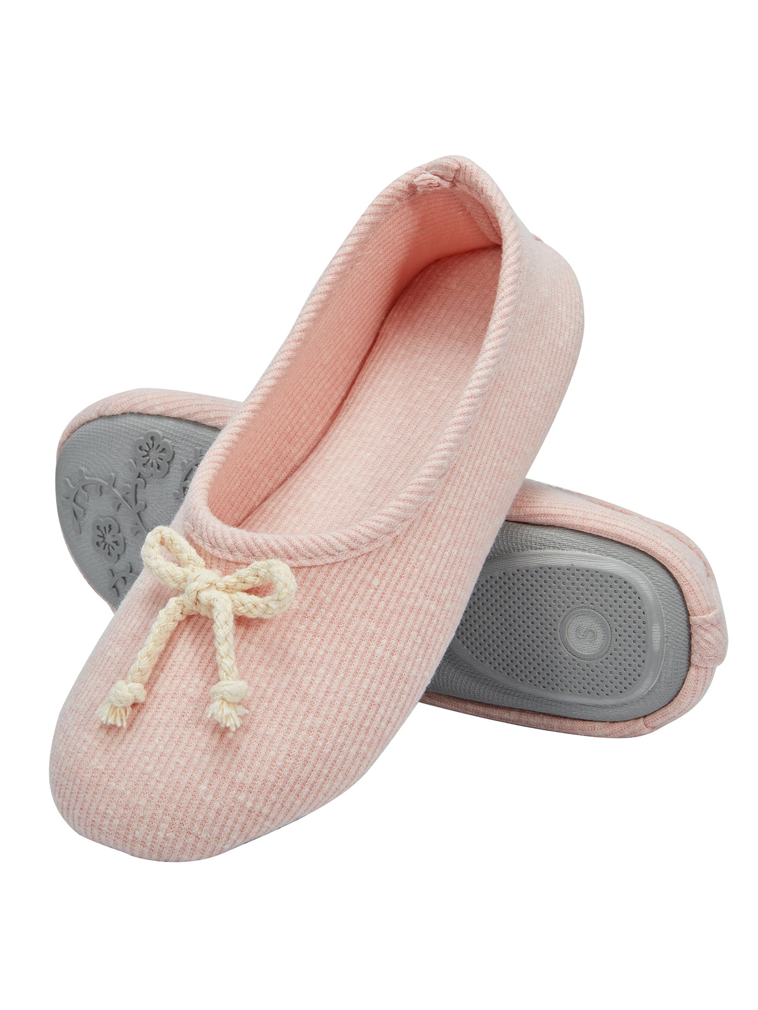 Womens Winter Ballerina Style Slippers Cosy Fleece Lining TPR Soles Pink Sz 5-10 
