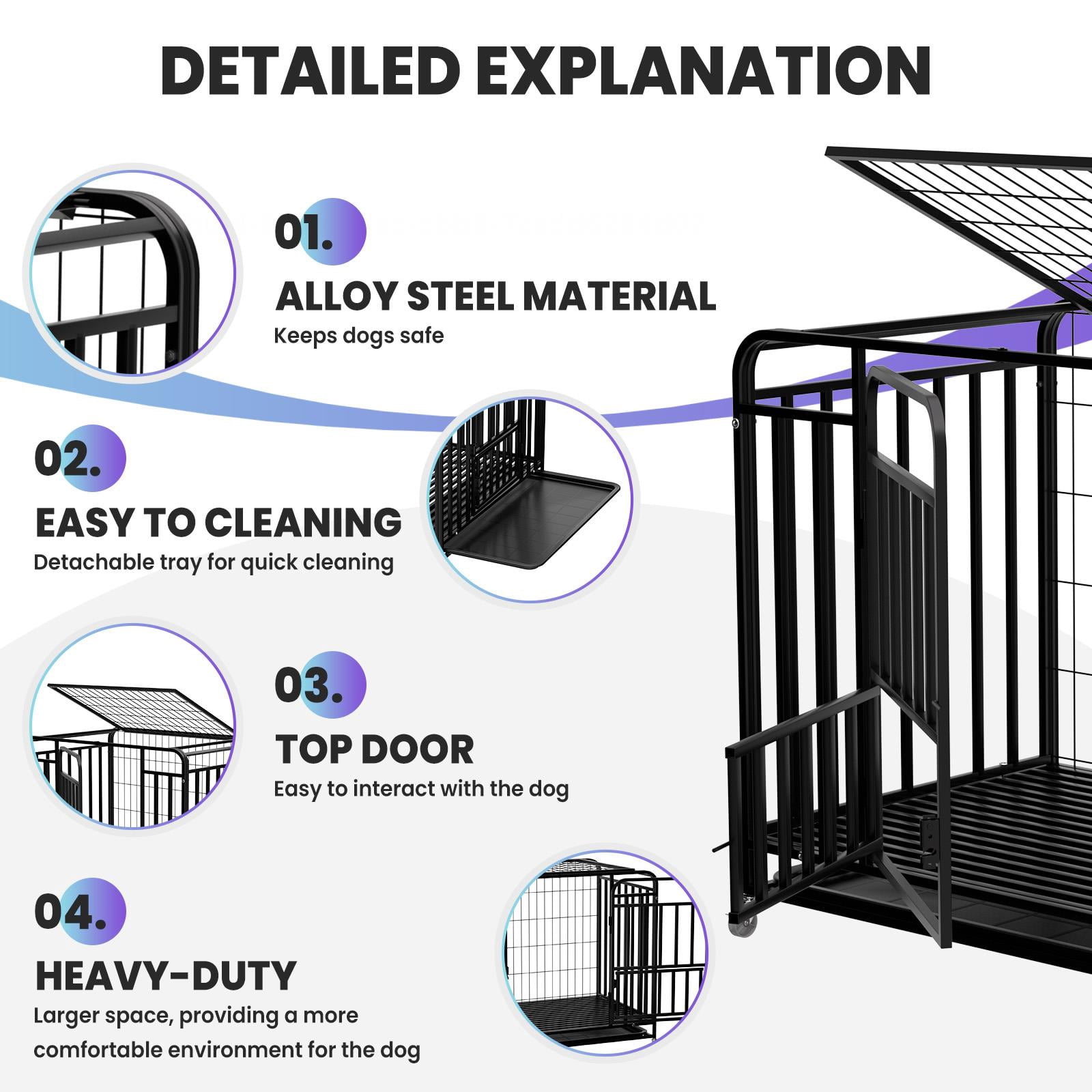 Tanfengu Dog Cage with Locking Wheels, 36.4in Black Alloy Steel Dog Crate, Top & Side Door Kennel for Small Medium Dogs, Indoor Outdoor