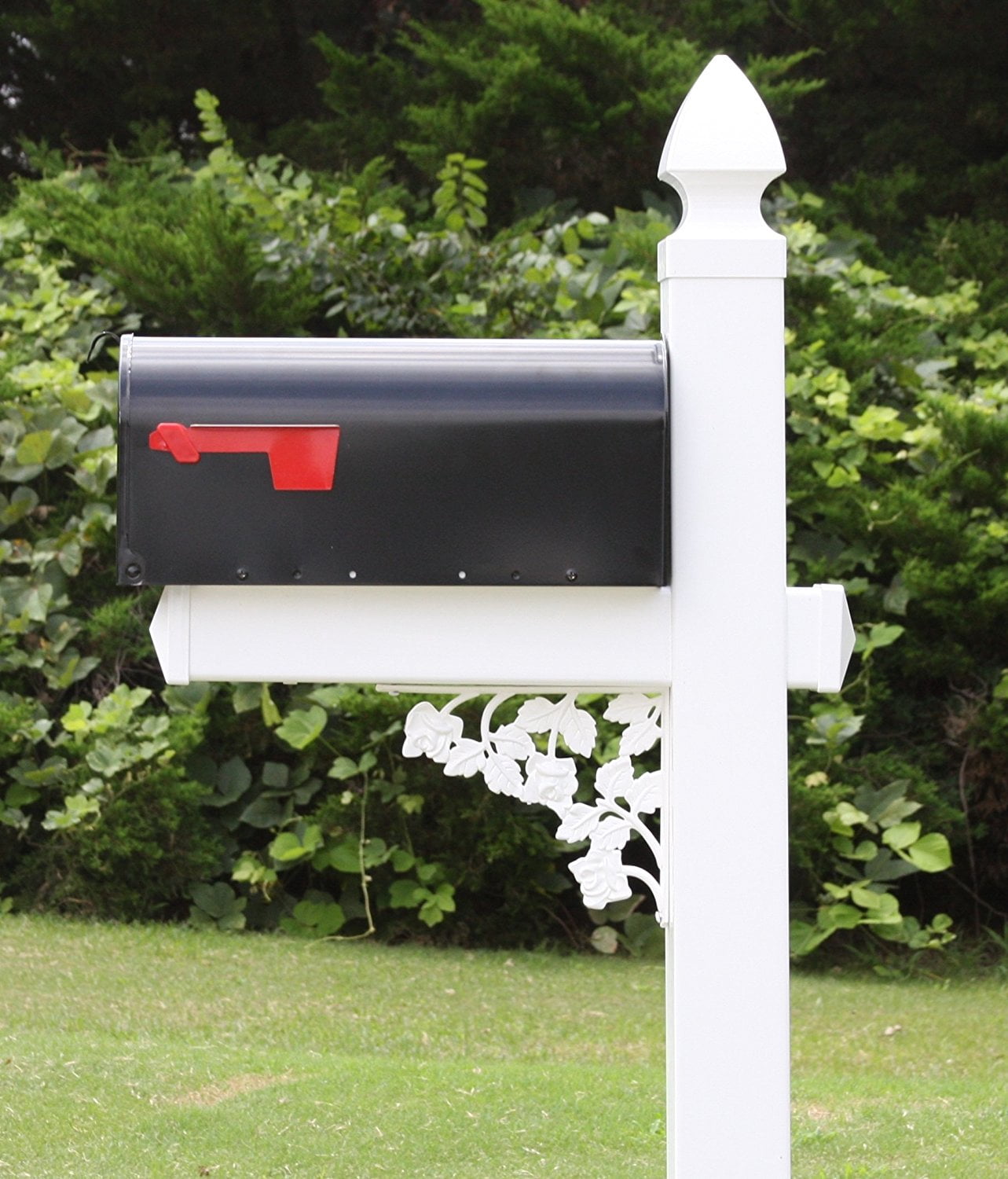 4Ever Products Darlington Mailbox System, White Vinyl Post, Black Galvanized Steel Mailbox