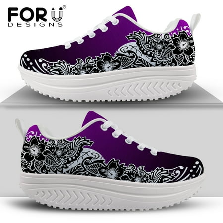 

New Retro Hawaii Hibiscu Flower Pattern Platform Zapatillas Fitness Shoes for Women Swing Shoes Slimming Sneakers