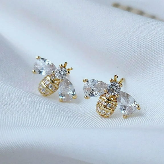 GKNET Luxury Bee Cubic Zircon Stud Earrings Dangle Elegant Women Weddings Delicate Jewelry Gift