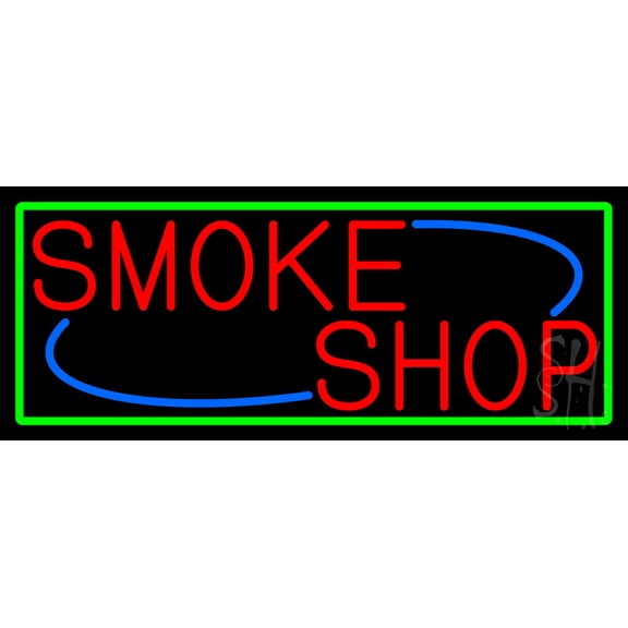 Smoke Shop With Green Border LED Neon Sign 13 x 32 - inches, Clear Edge Cut Acrylic Backing, with Dimmer - Bright and Premium built indoor LED Neon Sign for Bar decor.