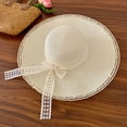 thumbnail image 2 of Women's Pearl Lace Trim Straw Hat with Elegant Bowknot Ribbon and Floppy Sun Protection Design Featuring French Style White, 2 of 7