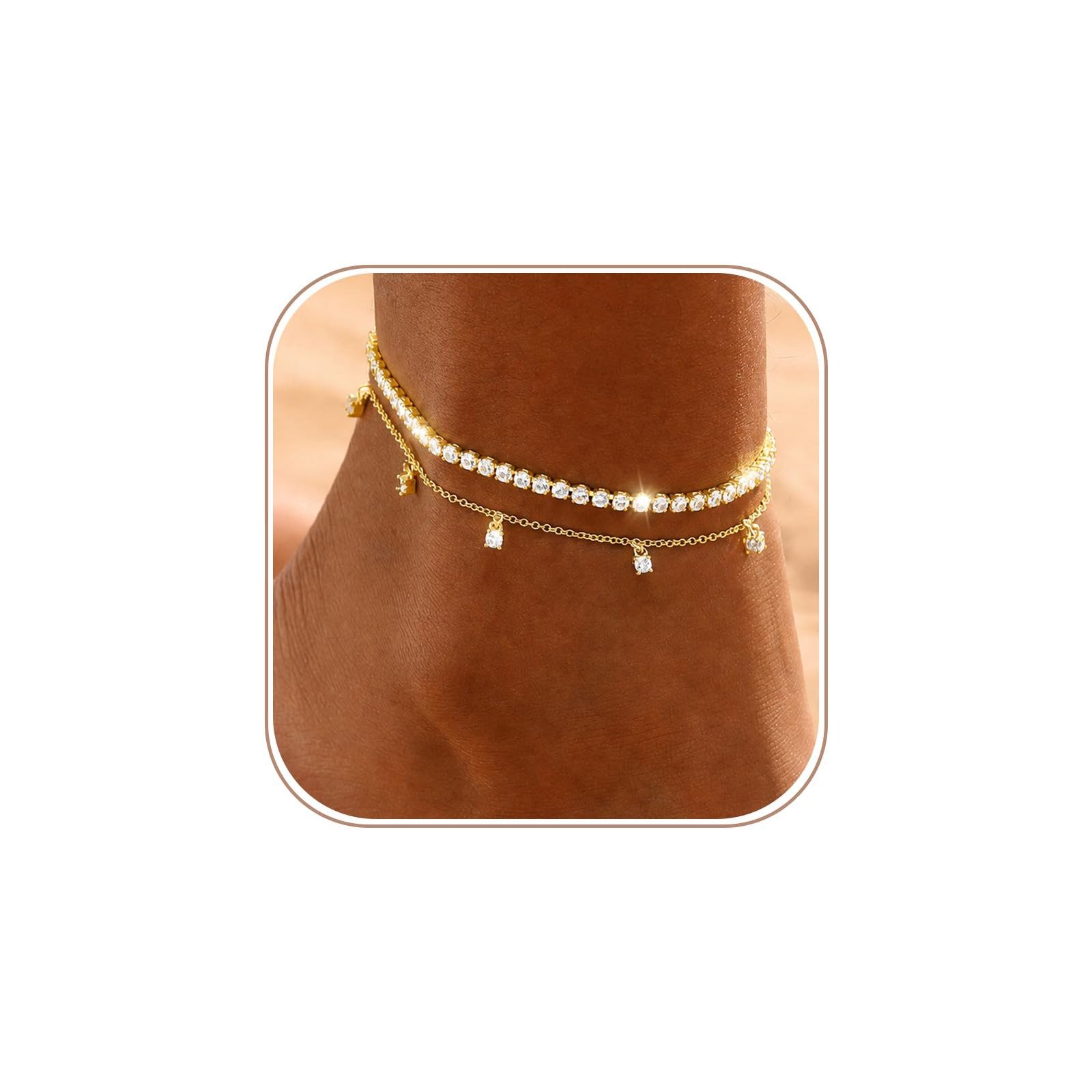 Gold Anklets for Women Dainty Waterproof Anklets 14K Gold Plated Chunky Chain Ankle Bracelet Non Tarnish Jewelry Gift