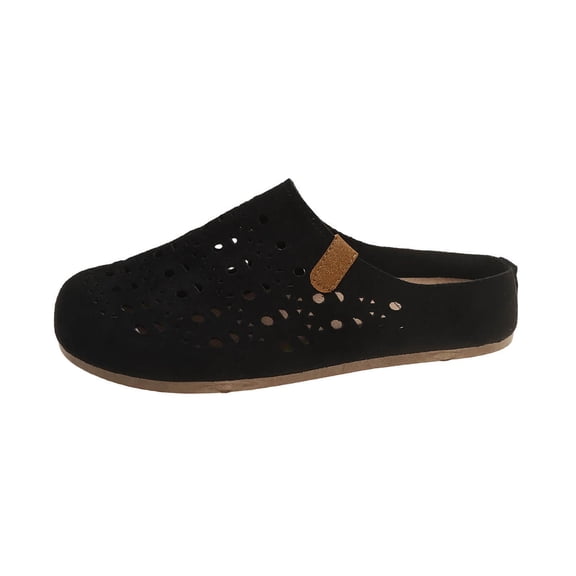 KIJBLAE Women's Hollow Out Closed Toe Lazy Slide Slippers, Round Toe Soft Sole Lightweight Casual Indoor Outdoor Sandals Black 41