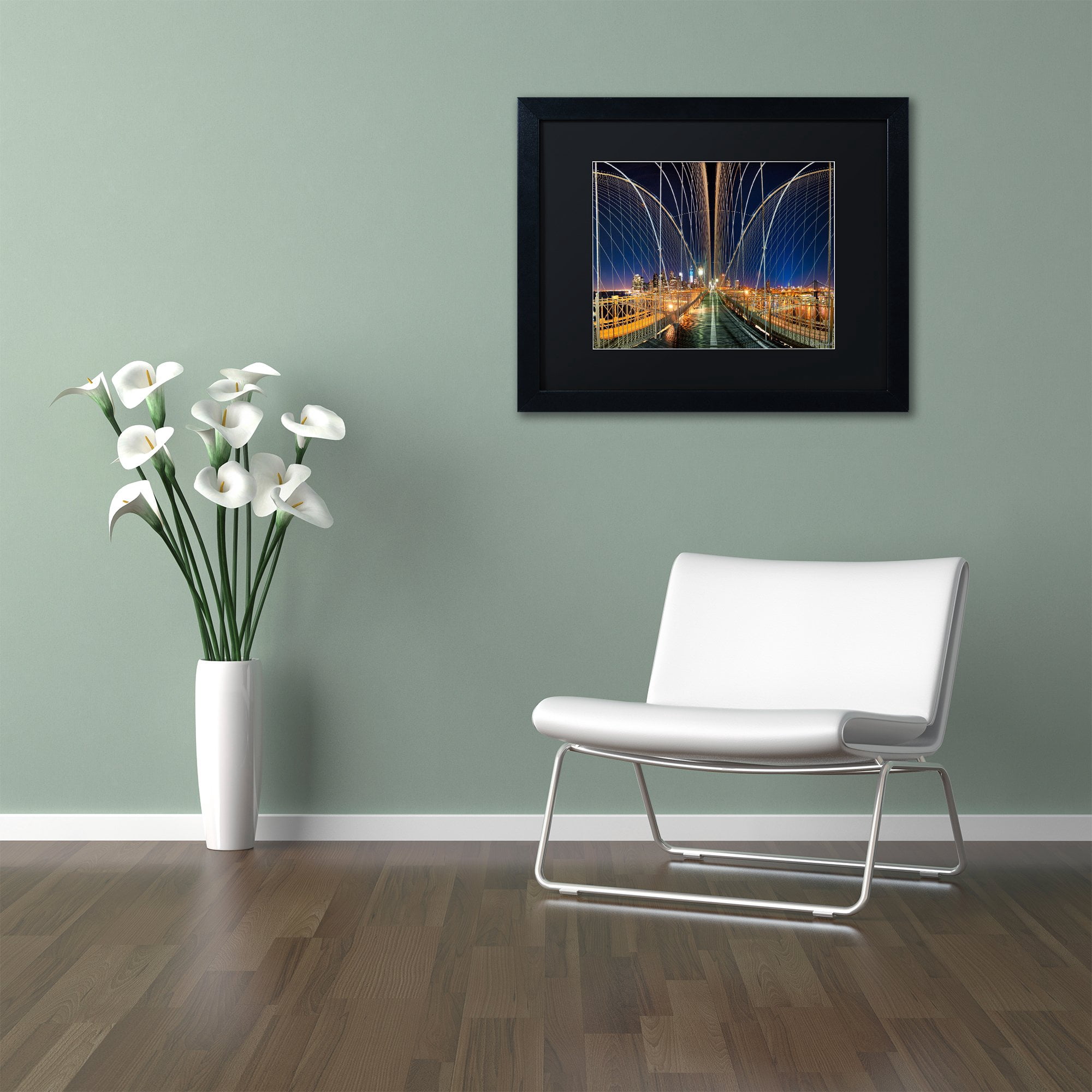 Trademark Fine Art "Brooklyn Bridge Panorama" Canvas Art by David Ayash Black Matte, Black Frame