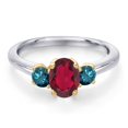 thumbnail image 3 of Gem Stone King 925 Silver and 10K Yellow Gold Ruby Red Mystic Topaz and Blue Diamond Engagement Ring for Women | 1.10 Cttw | Oval 7X5MM | Gemstone November Birthstone | Size 9, 3 of 6