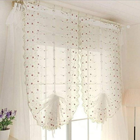 Home Cal Sheer Lace Tie Up Shade Window Curtain Rod Pocket Panel