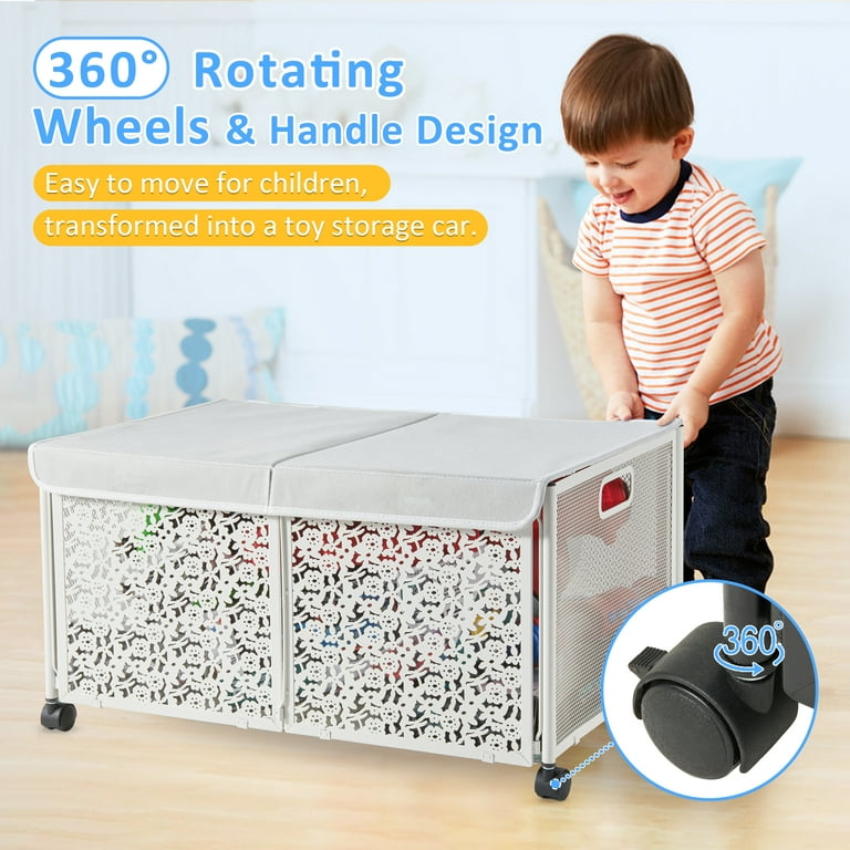 Toy Box Storage, 75L Collapsible Metal Toy Chest Toy Organizers and Storage  Bins, Large Toy Box for Boys Girls, Toy Storage Organizer with Wheels