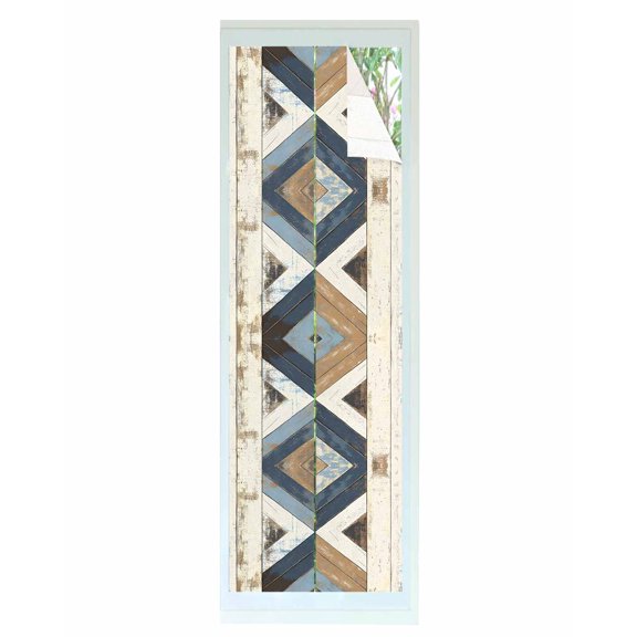 Window Privacy Film Beige Blue Wooden Stained Glass Window Film Decorative Sun Block Window Cover Farmhouse Vintage Abstract Wood Window Clings Static Adhesive Sticker for Bathroom 23.6"x78.7"