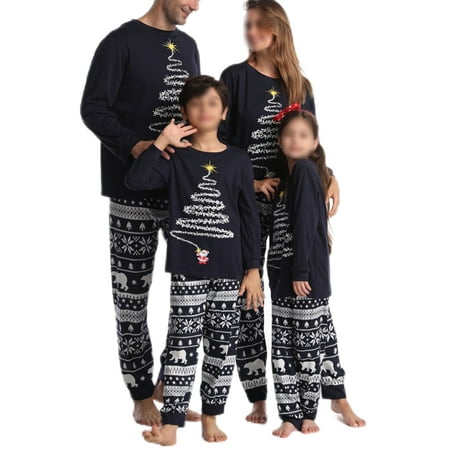 

Glookwis Mommy Dad Child Elastic Waist Matching Family Pajamas Set Loungewear PJ Sets Soft Xmas Pjs Nightwear Long Sleeve Tops And Pants Sleepwear Dark Blue Dad L