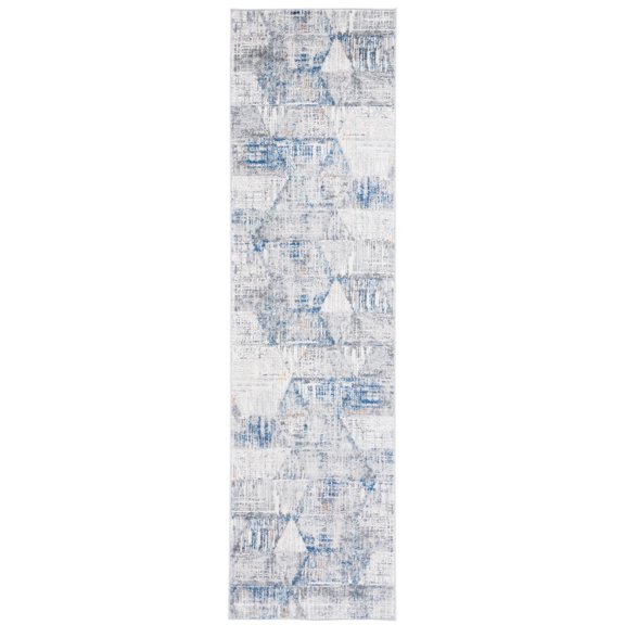 SAFAVIEH Shivan Nowell Geometric Distressed Runner, Ivory/Blue, 2'2" x 8'