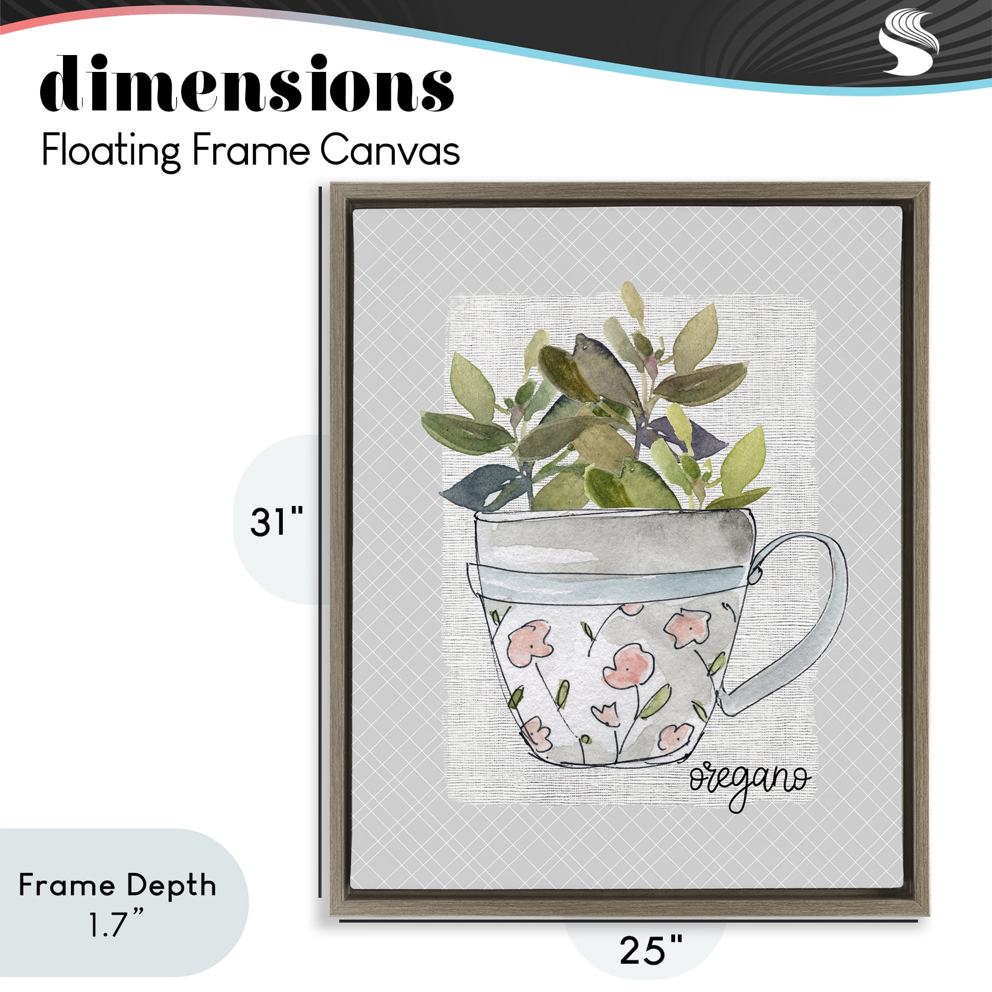 Stupell Industries Oregano Herb Mug Brown Framed Floater Canvas Wall Art, design by Livi Finn
