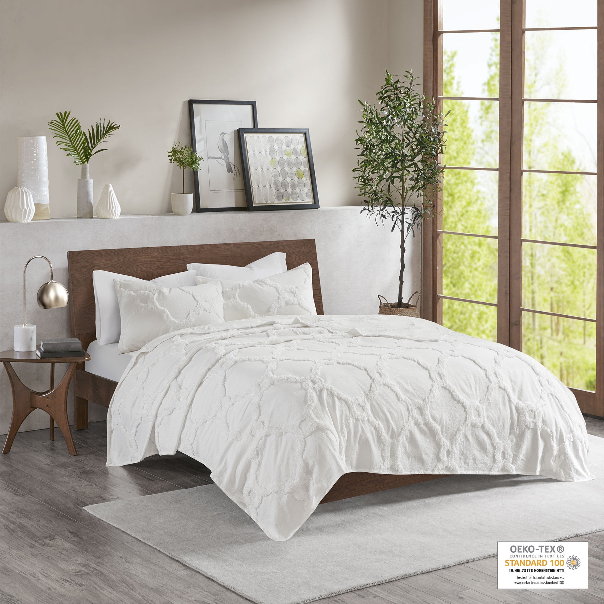 Home Essence Leena 3 Piece Tufted Cotton Coverlet Set, Full/Queen, White