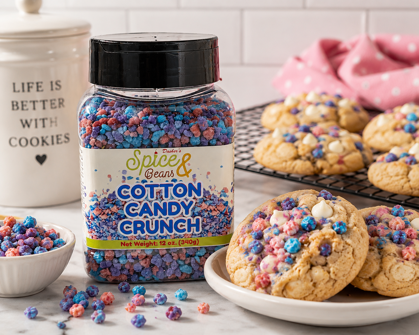 Cotton Candy Crunch Ice Cream Topping & Cake Decoration 12oz , by Dasher's Spice & Beans